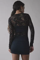 Lioness Midnight Sheer Lace Tie-Front Overlay Mini Dress