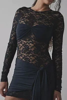 Lioness Midnight Sheer Lace Tie-Front Overlay Mini Dress