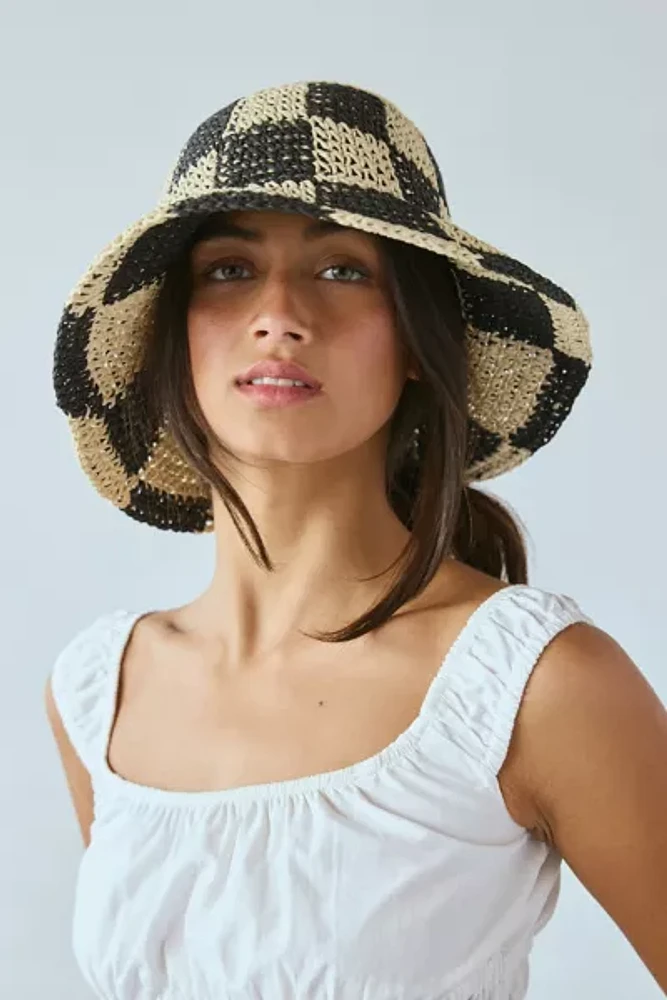 Checkered Straw Bucket Hat