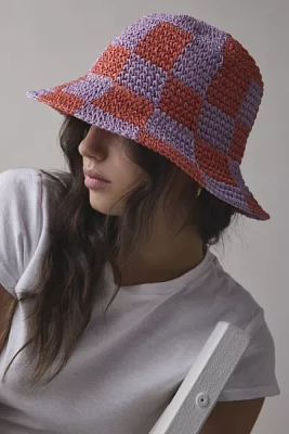 Checkered Straw Bucket Hat