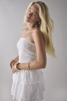 Daisy Street Broderie Bandeau Drop Waist Tiered Mini Dress