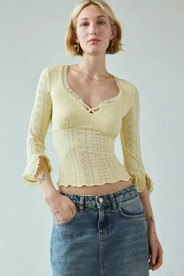Kimchi Blue Zarina 3/4 Bell Sleeve Eyelet Knit Crop Top