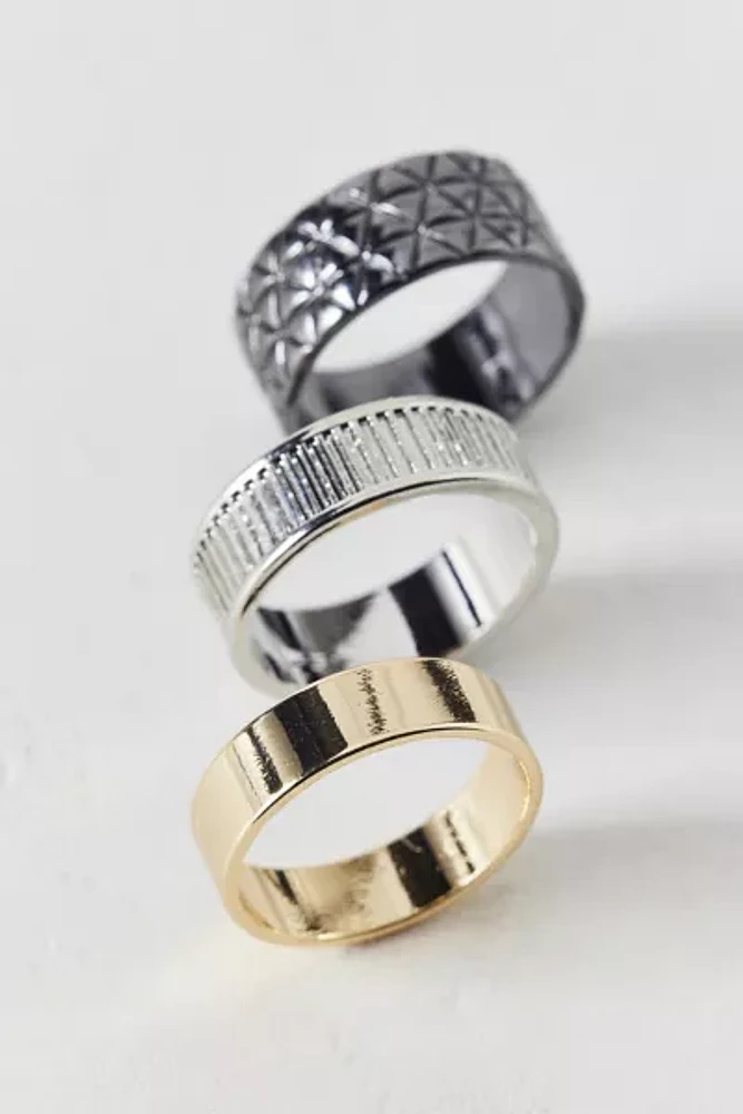 Textured Stainless Steel Ring Set