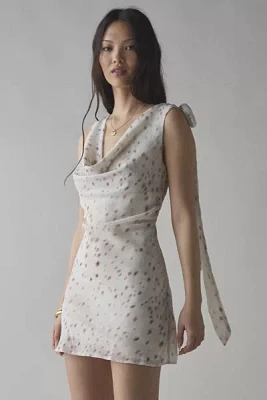 Motel Jenat Satin Cowl Neck Scarf-Tie Slip Mini Dress