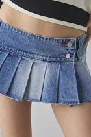 Abrand 00 Jenna Pleated Low-Rise Denim Micro Mini Skirt