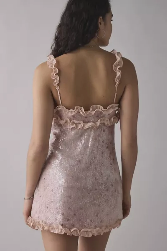 For Love & Lemons Sophia Ruffle-Trim Sequin Mini Dress