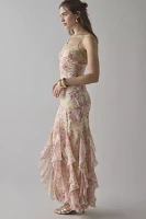 For Love & Lemons Elea Cascading Ruffle Chiffon Maxi Dress