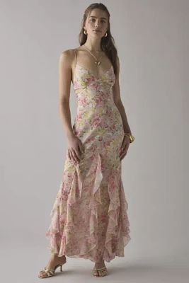 For Love & Lemons Elea Cascading Ruffle Chiffon Maxi Dress