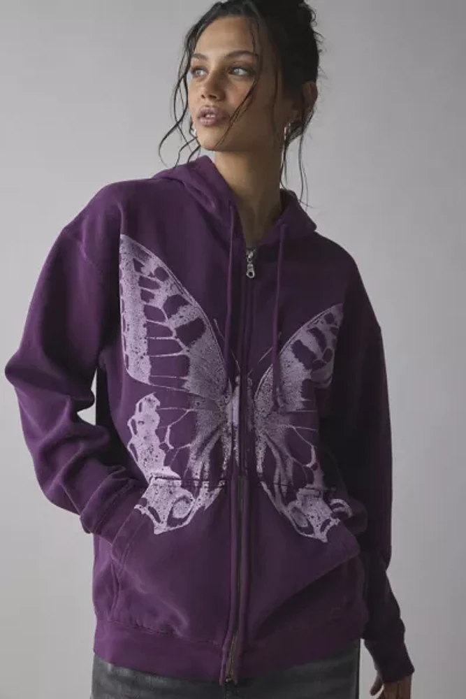 Project Social T Butterfly Graphic Zip-Up Hoodie Sweatshirt