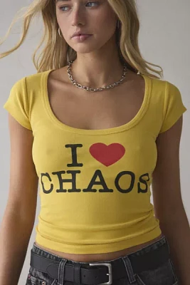 I Heart Chaos Graphic Scoop Neck Baby Tee