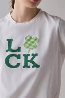 Luck 4-Leaf Clover Gingham Applique Graphic Slim Tee