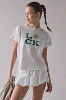 Luck 4-Leaf Clover Gingham Applique Graphic Slim Tee