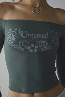 Motel Nauby Untamed Graphic Off-The-Shoulder Long Sleeve Top