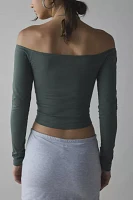 Motel Nauby Untamed Graphic Off-The-Shoulder Long Sleeve Top