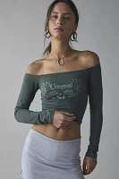 Motel Nauby Untamed Graphic Off-The-Shoulder Long Sleeve Top