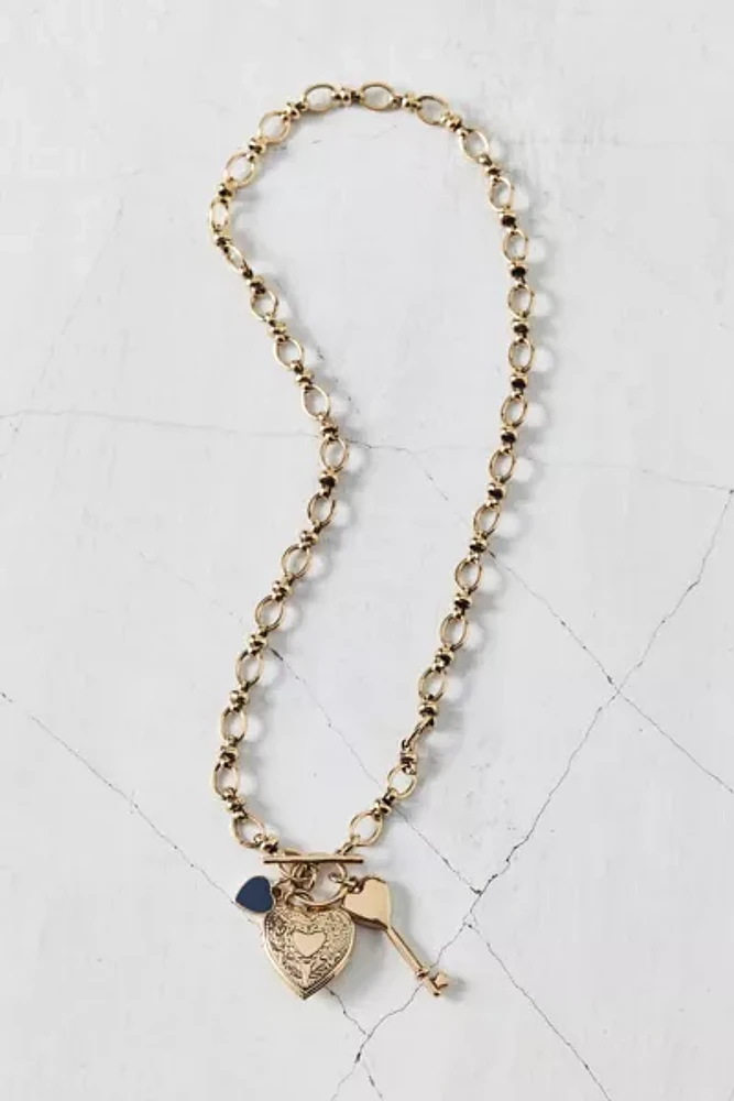 Heart Of Gold Charm Pendant Toggle Necklace
