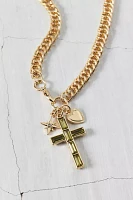 Florence Gem Cross Pendant Curb Chain Necklace