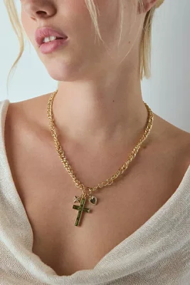 Florence Gem Cross Pendant Curb Chain Necklace