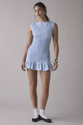 Another Girl Shirred Cotton-Blend Poplin Boatneck Mini Dress