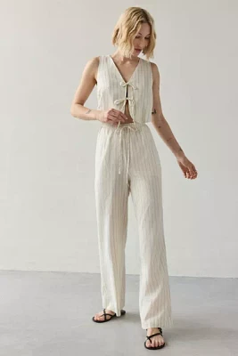 Another Girl Striped Cotton Tie-Front Jumpsuit