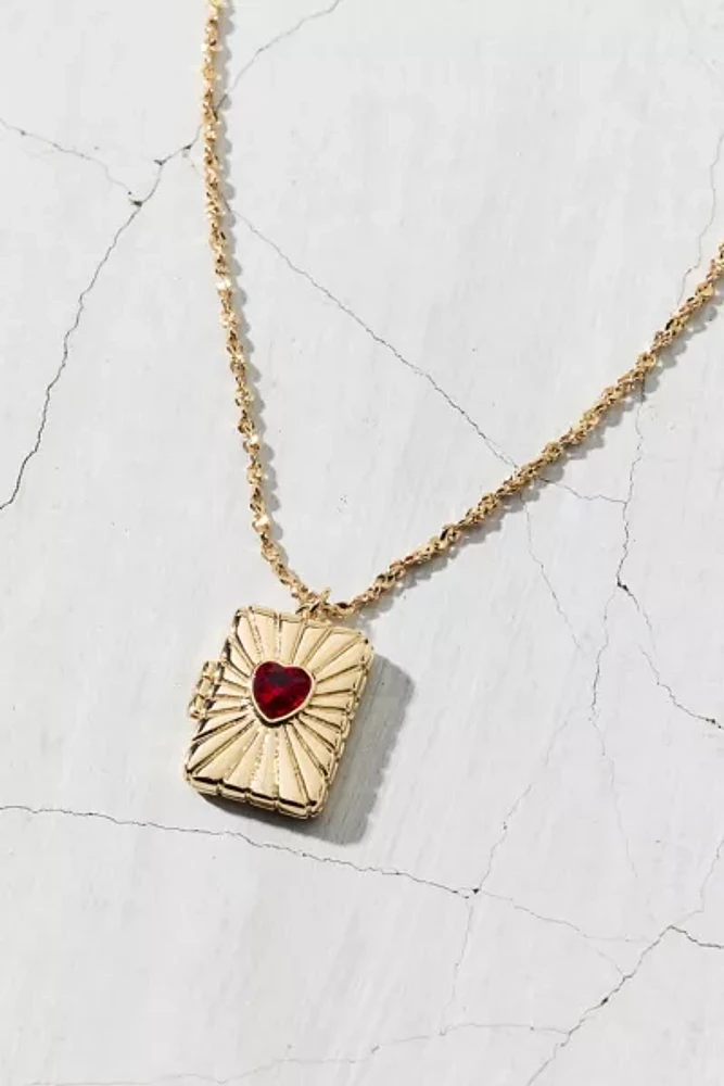 Heart Gem Rectangle Locket Necklace