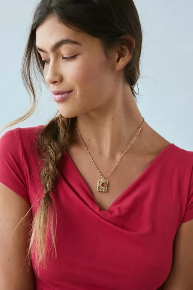 Heart Gem Rectangle Locket Necklace