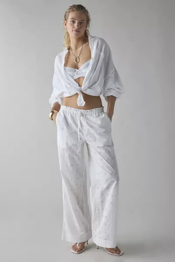 Kimchi Blue Millie Semi-Sheer Eyelet Lace Wide Leg Pull-On Pant