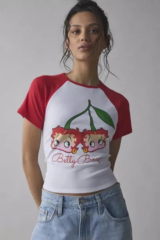 Betty Boop Cherry Graphic Raglan Baby Tee