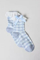 Eyelet-Trim Gingham Print Crew Sock