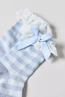Eyelet-Trim Gingham Print Crew Sock