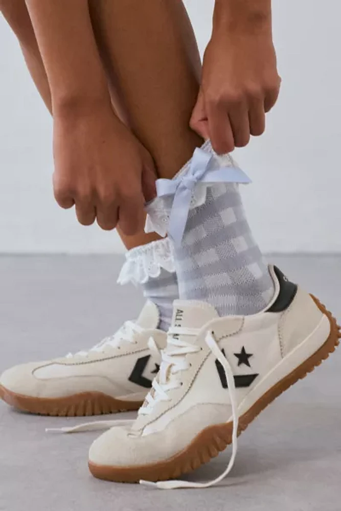 Eyelet-Trim Gingham Print Crew Sock