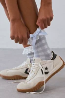 Eyelet-Trim Gingham Print Crew Sock