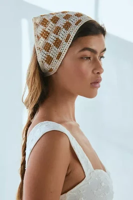 Valerie Checkered Crochet Triangle Headscarf