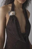 Jaded London Moara Sheer Shimmer Knit Plunge Open-Back Maxi Dress