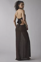 Jaded London Moara Sheer Shimmer Knit Plunge Open-Back Maxi Dress