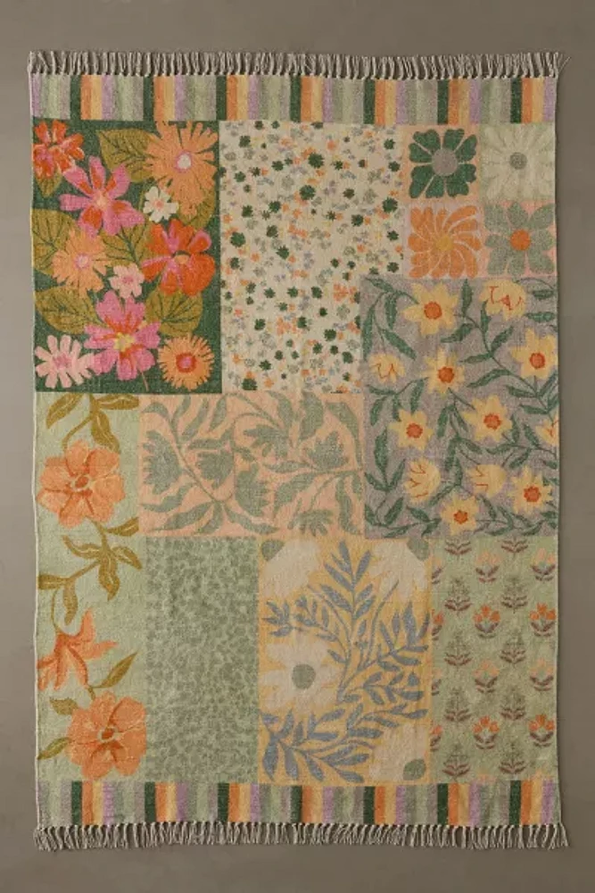 Emma Floral Patchwork Digital Printed Chenille Rug