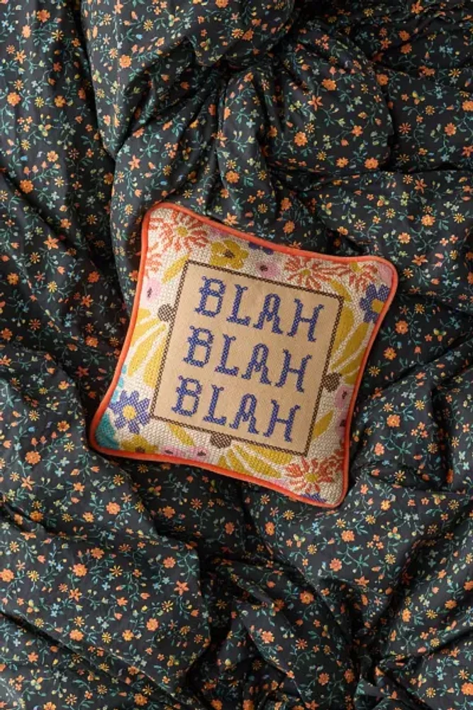 Embroidered Blah Blah Blah Cross Stich Throw Pillow