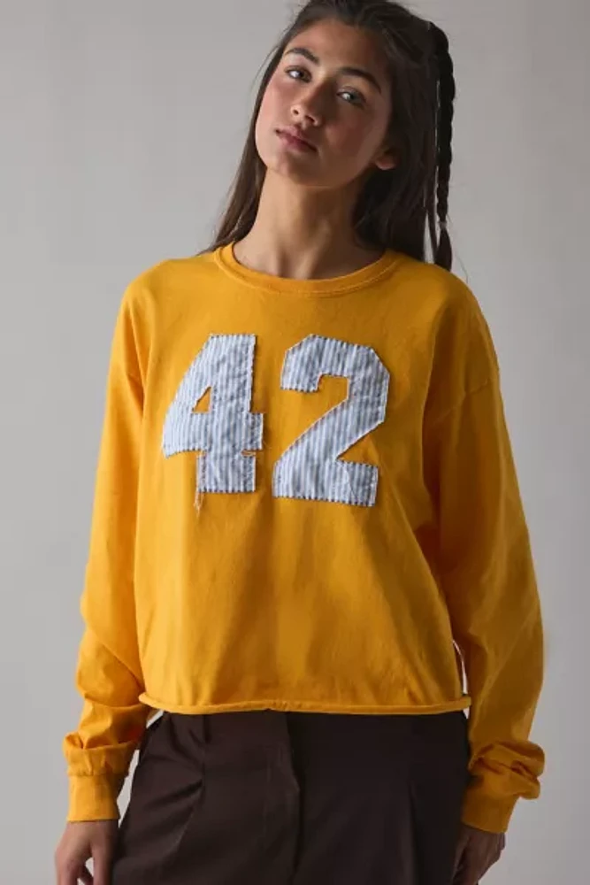 ReMADE By UO Varsity Number Applique Graphic Long Sleeve Tee