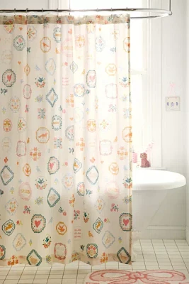 Birdie Needlepoint Printed Shower Curtain