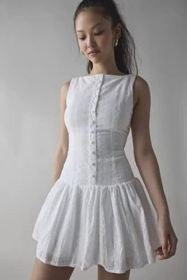 Kiss The Sky Eyelet Boatneck Drop Waist Mini Dress