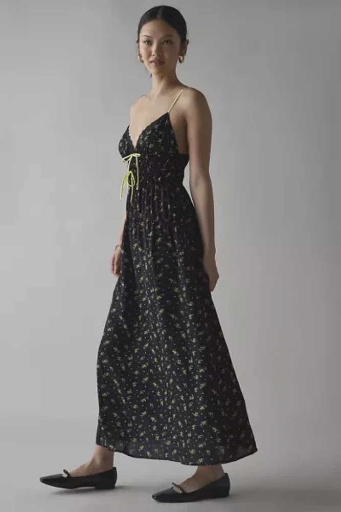 Kiss The Sky Bow-Front Smocked Maxi Dress