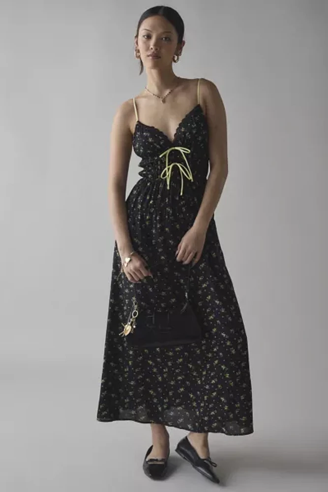 Kiss The Sky Bow-Front Smocked Maxi Dress
