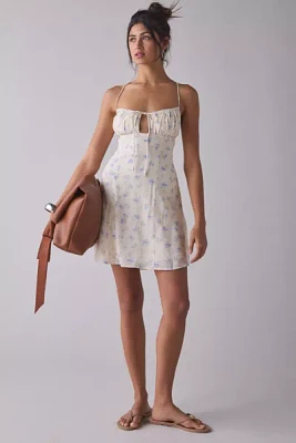 Kiss The Sky Blue Floral Lace-Up Open Back Mini Dress