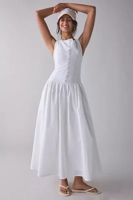 Kiss The Sky Boatneck Button-Front Drop Waist Midi Dress