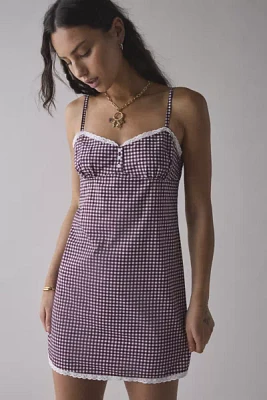 Motel Delphine Gingham Lace-Trim Cami Mini Dress