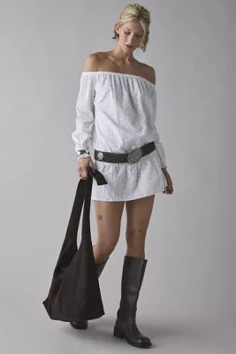 Motel Melisandre White Broderie Off-The-Shoulder Mini Dress