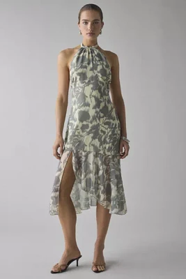Motel Tanta Asymmetrical High-Neck Halter Midi Dress