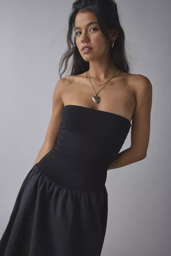 UO Nolee Drop Waist Bubble Hem Tube Midi Dress