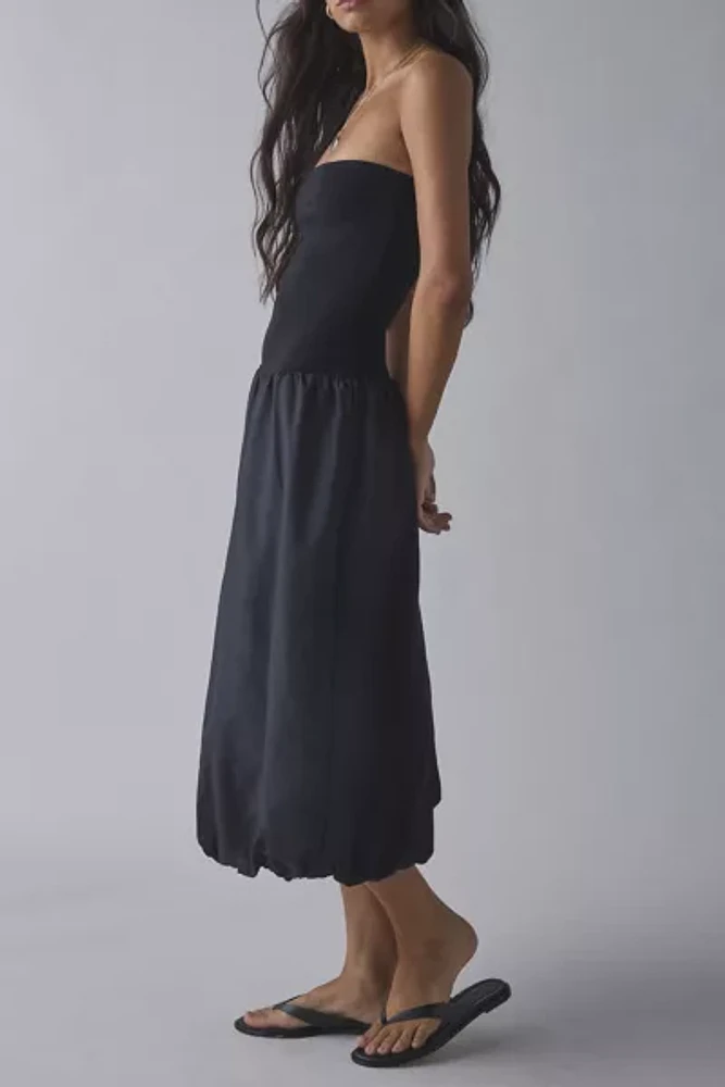 UO Nolee Drop Waist Bubble Hem Tube Midi Dress