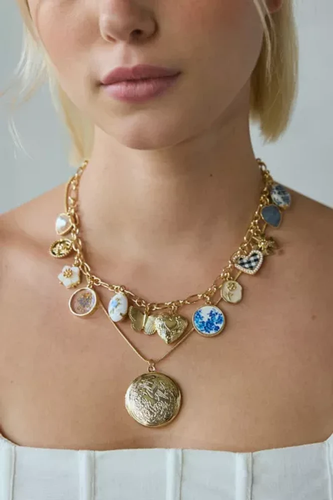 Fawn Locket Layering Charm Necklace Set